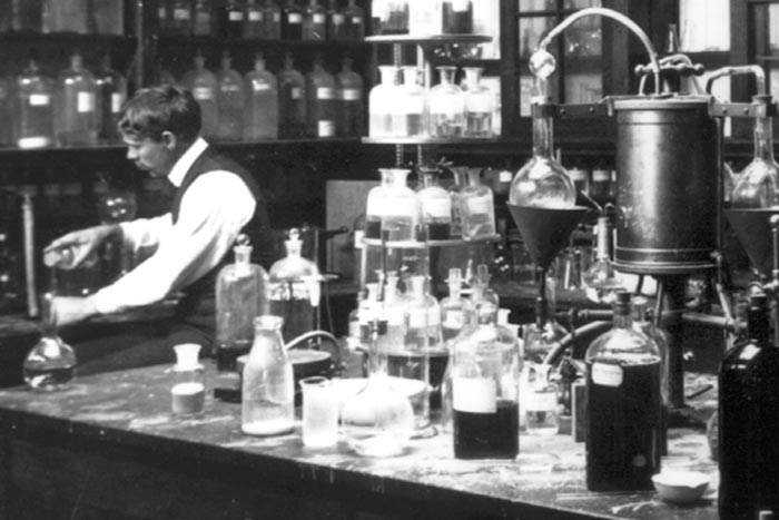 Otto Folin in his lab - black and white photo