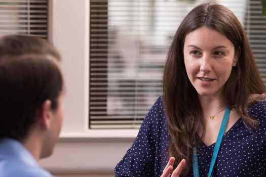 Patient talks to clinician