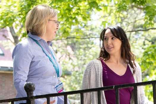 Patient and clinician walk and talk outside