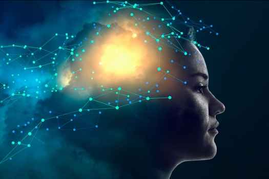 Head in swirl of galaxy like smoky clouds and connect the dots lines