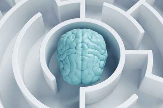 Illustration of a brain in the center of a maze