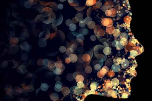 Illustration of a profile composed of glowing dots