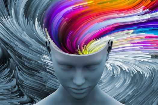 Graphic of a head with swirling colors coming out of it