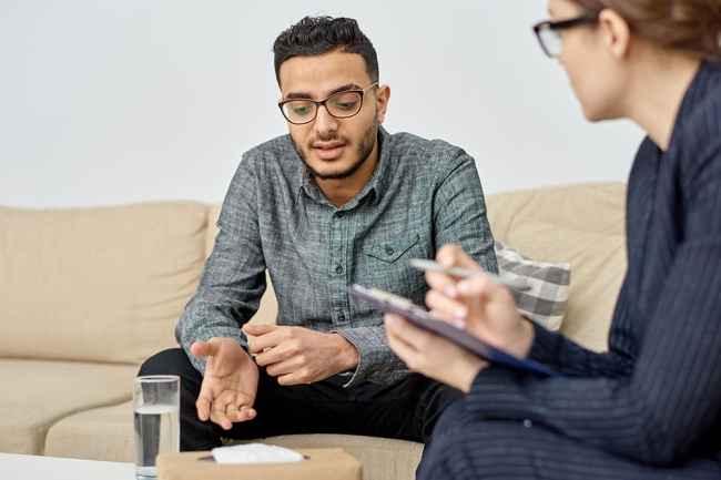 Patient talks to clinician