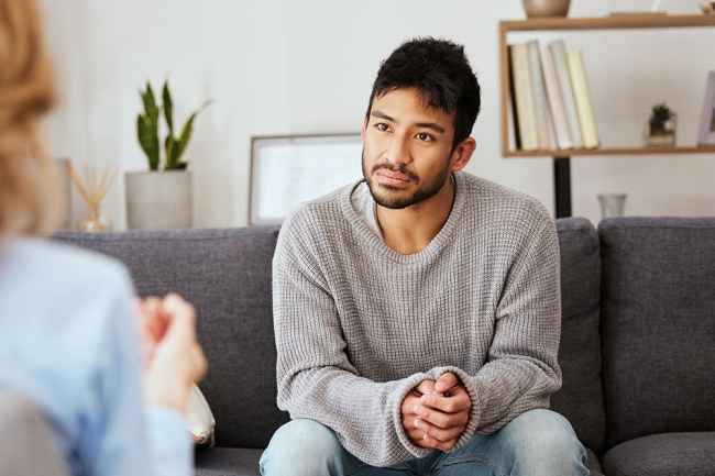 Patient talks to clinician