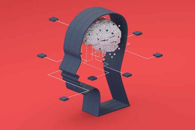 Figure of head with brain and lines and squares coming off of it