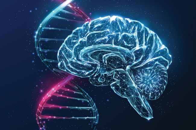 Illustration of a brain and DNA strand