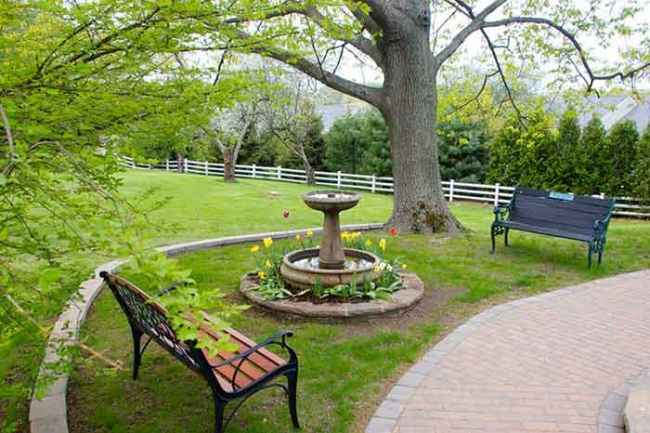 Small fountain and two benches