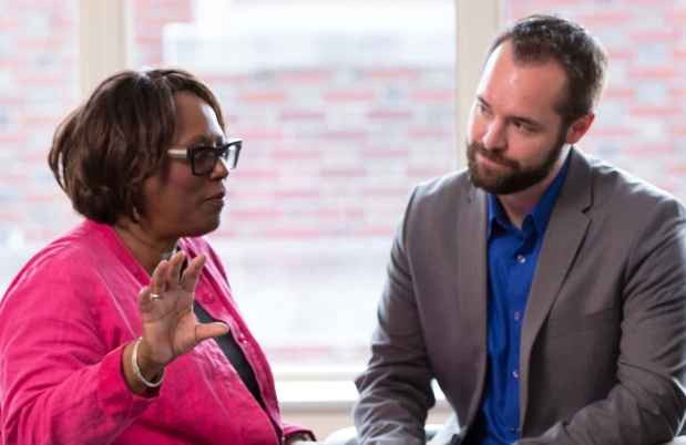 Patient talks to clinician