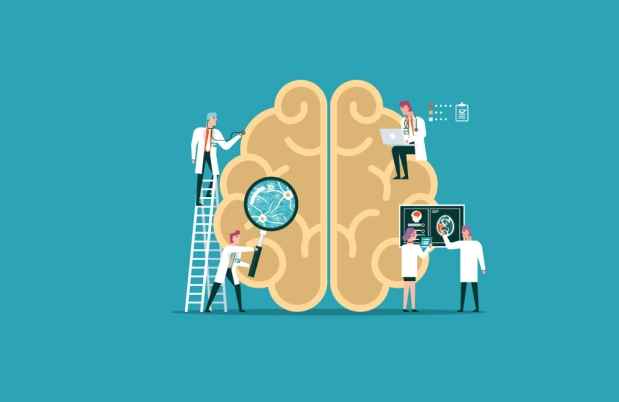 Illustration of a brain and scientists
