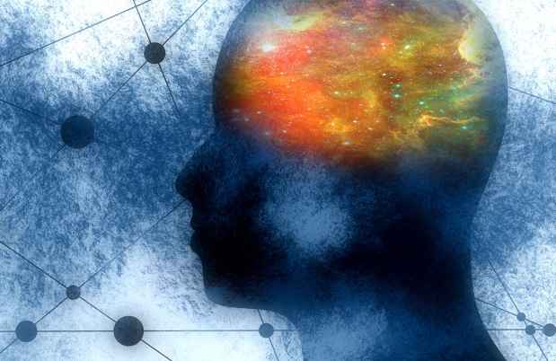 Graphic of a head with colorful brain