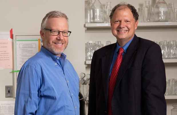 Drs. Bill Carlezon and Kerry Ressler in a science lab