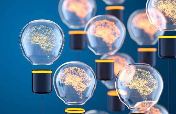Lightbulb with brains as filament