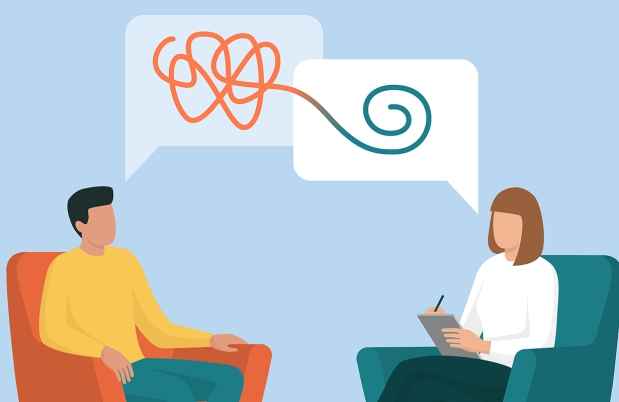 Graphic of patient talking to therapist