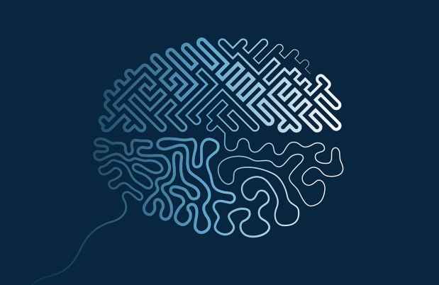 Blue and grey graphic of a brain