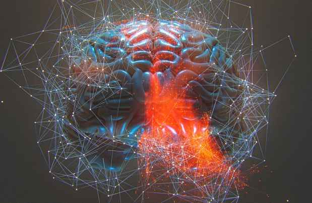 graphic of a brain with technical drawings around it