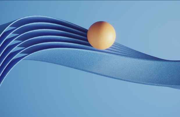 Ribbons in a wave with tan ball