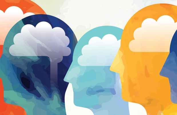 illustrated graphic of heads and cloudy brains