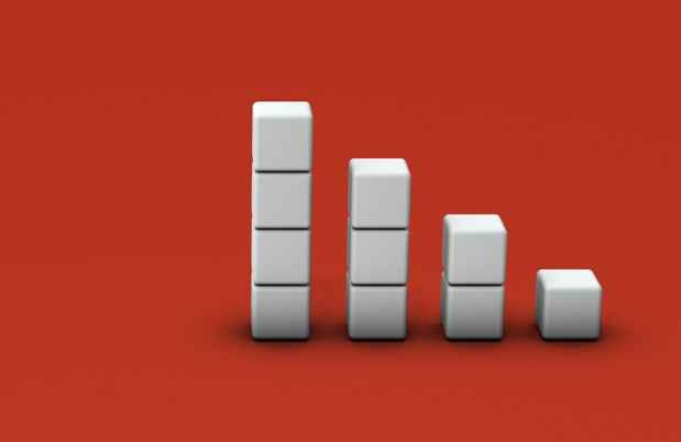 Graphic image of white blocks stacked like a graph against red background