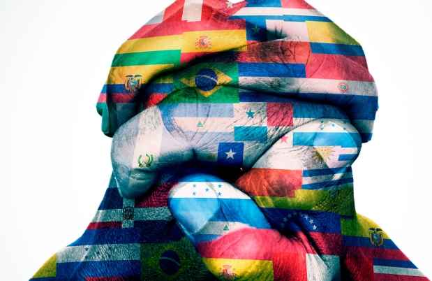 graphic image of hands with Latino flags superimposed on them