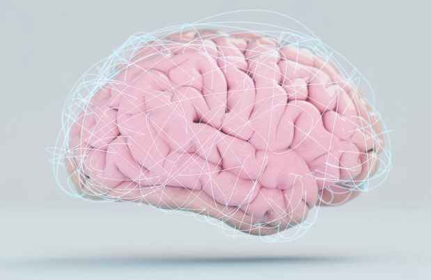 graphic illustration of a brain with glowing blue lines