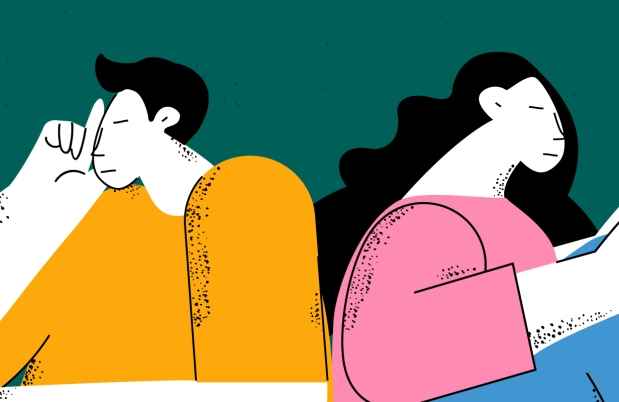 illustration of a man and woman sitting back to back