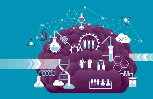 illustration of a brain and science icons