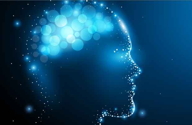 Illustration of a profile made up of bright blue dots
