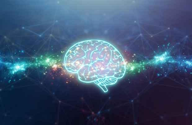 Abstract illustration of a data stream and a brain