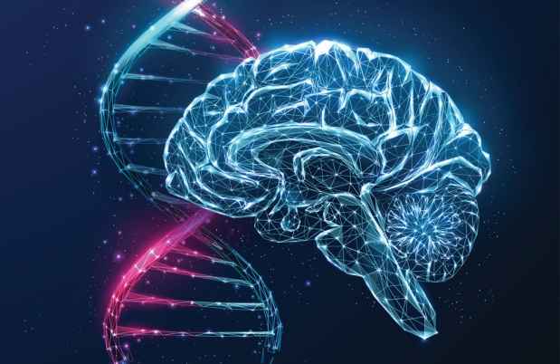 Illustration of a brain and DNA strand