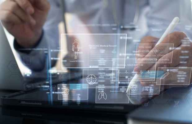 Doctor reviewing medical record data