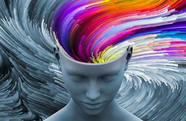 Graphic of a head with swirling colors coming out of it