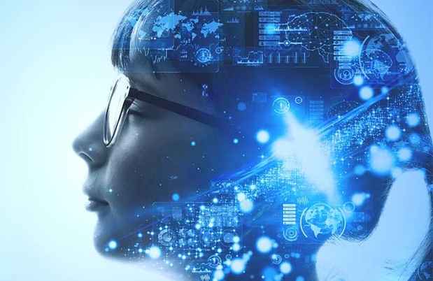 Girl’s head with technology graphics
