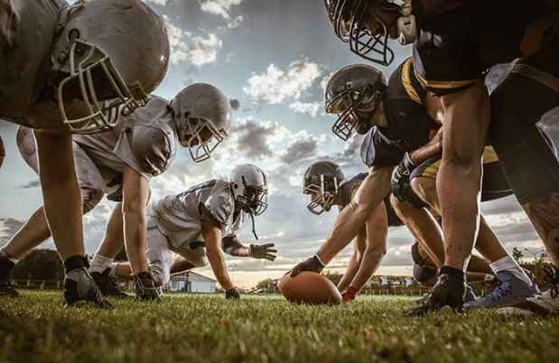 Football players at the start of a match