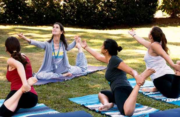Women at McLean doing yoga outside
