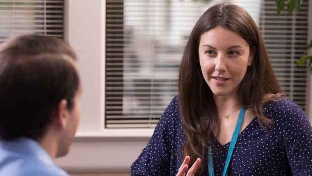 Patient talks to clinician