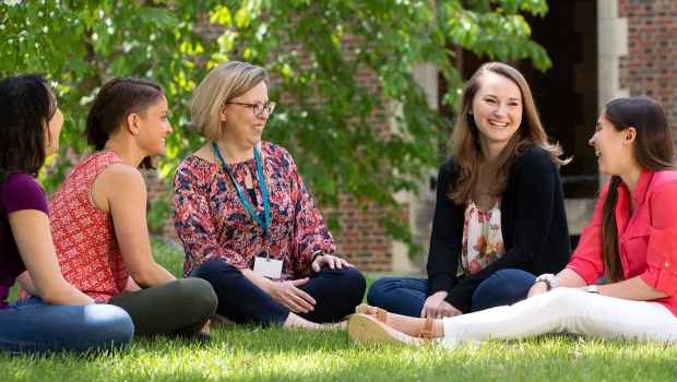 Group therapy outside on grass