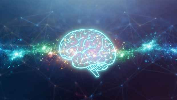 Abstract illustration of a data stream and a brain