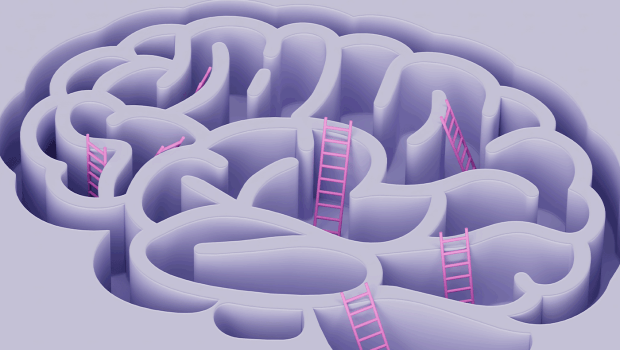 Illustration of a purple brain with ladders throughout