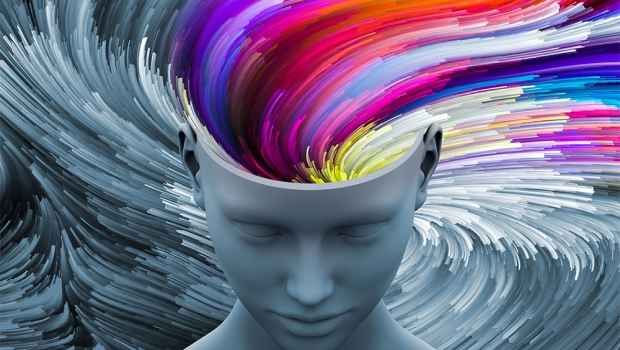 Graphic of a head with swirling colors coming out of it